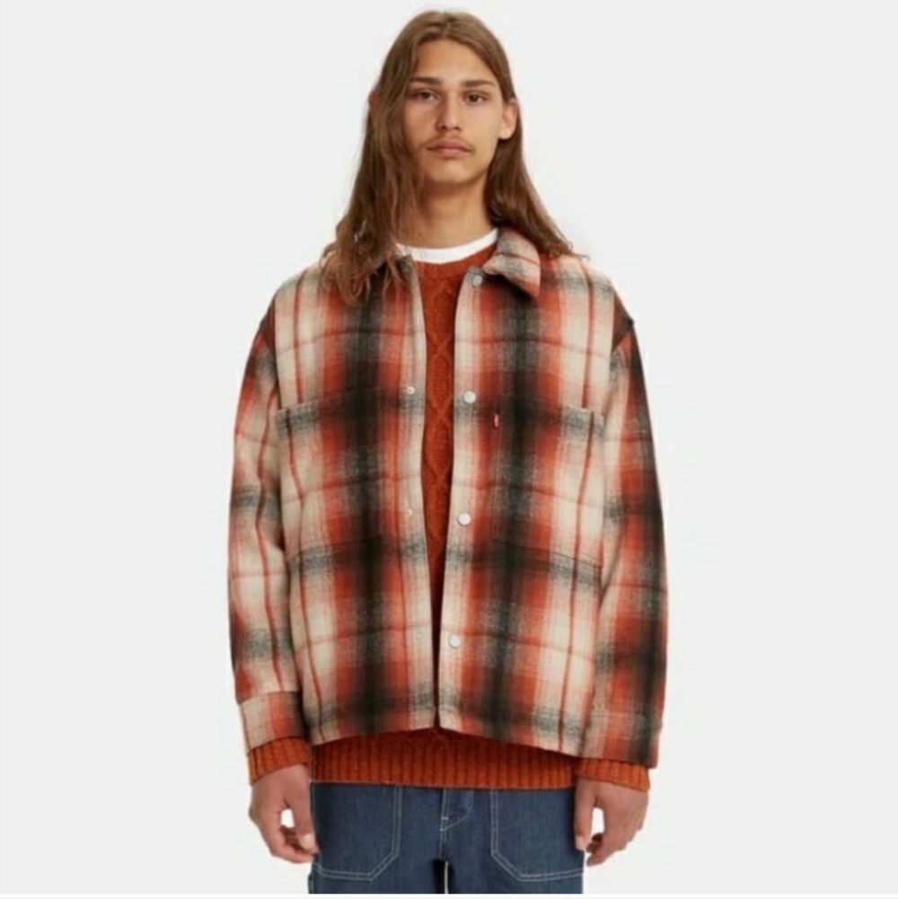 Levi's Oversized Chore Coat / Shirt Jacket Bold Orange Plaid